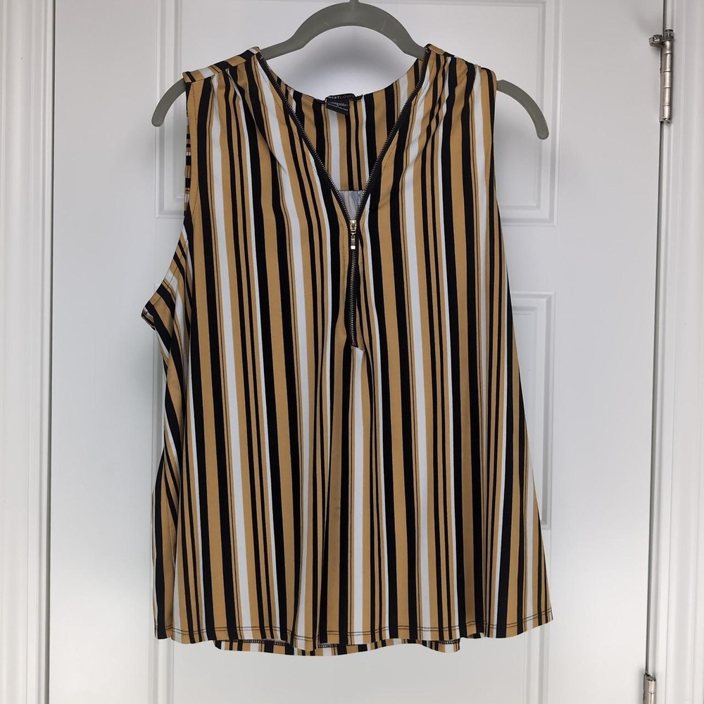 Striped Sleeveless Top - Black, White, Tan